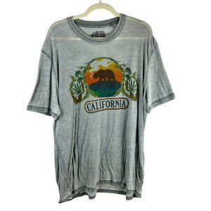 Lucky Brand Stoned Bear California Shirt Men Unisex XL Gray Slub Knit Distress